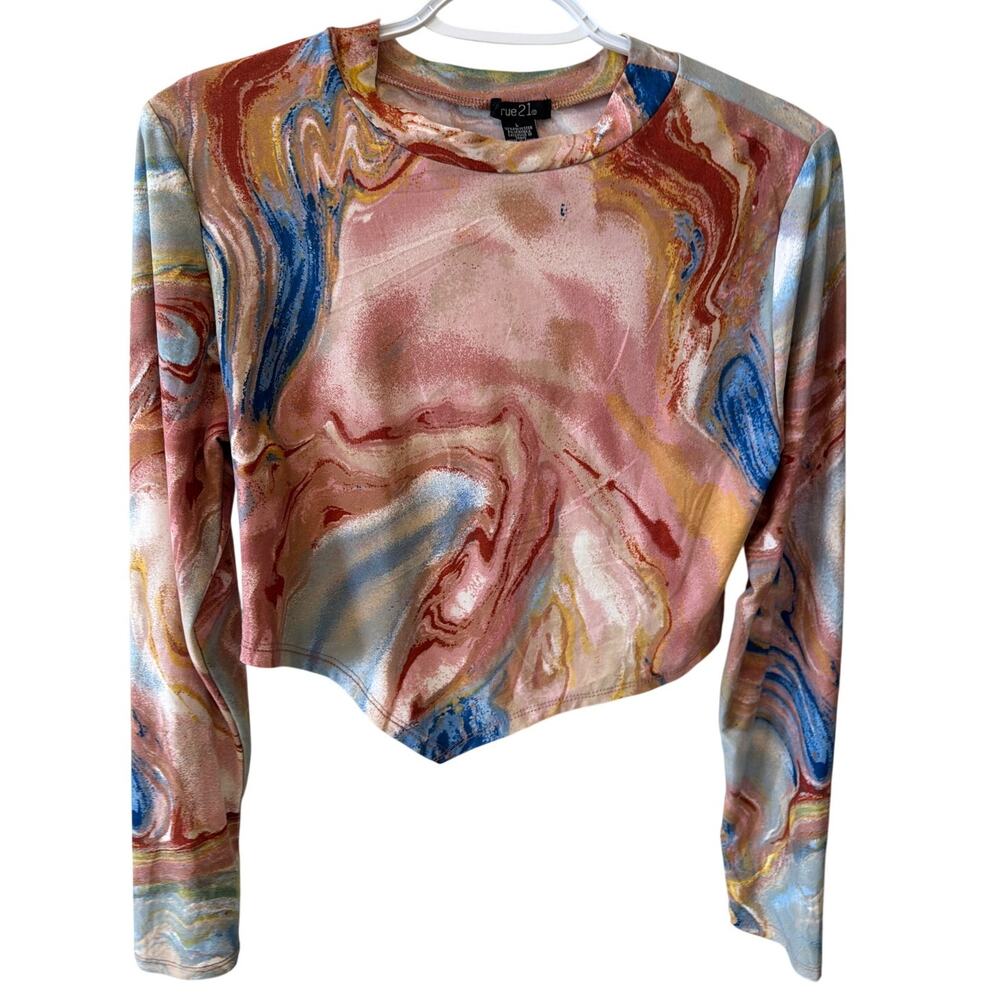 Marble Swirl Abstract Watercolor Long Sleeve Top Womens Size Large Rue 21 Artsy